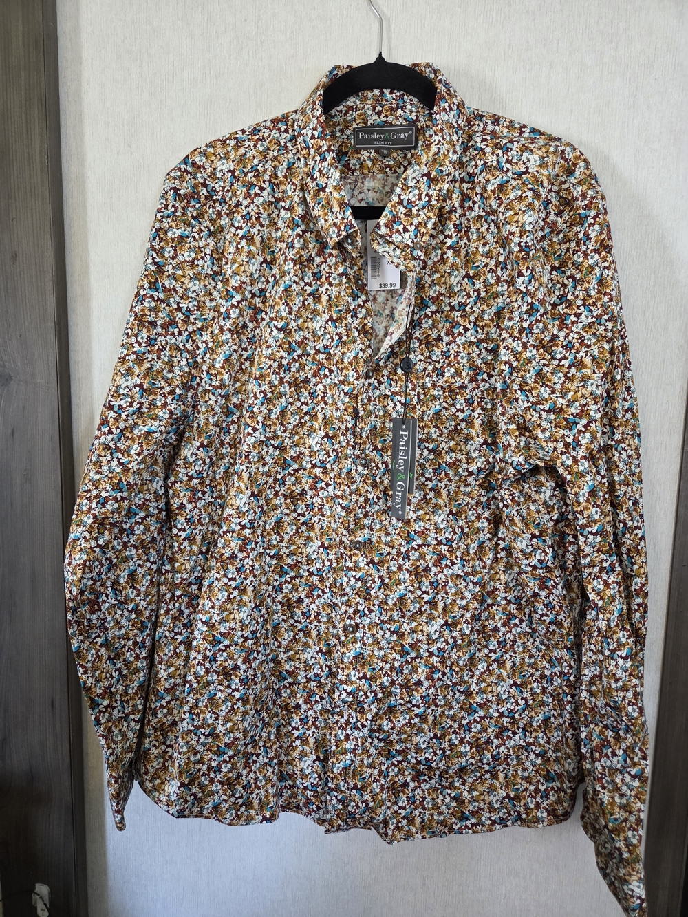 Paisley & Gray Men’s Brown, Blue & White Floral-Print Button-Down Shirt
